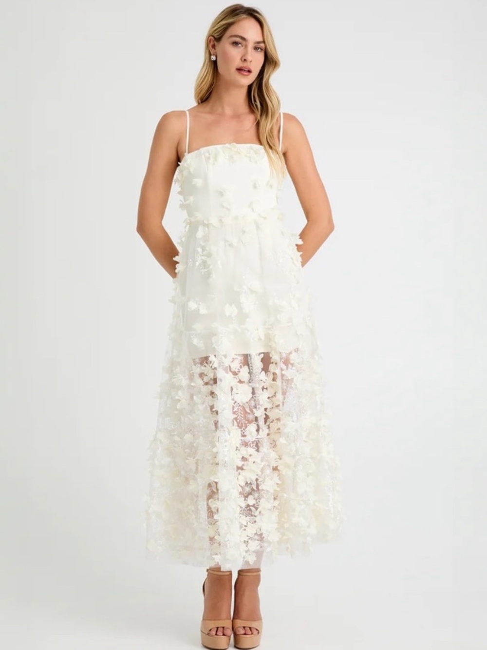 Helsi Floral Appliqué Midi Dress with Sheer